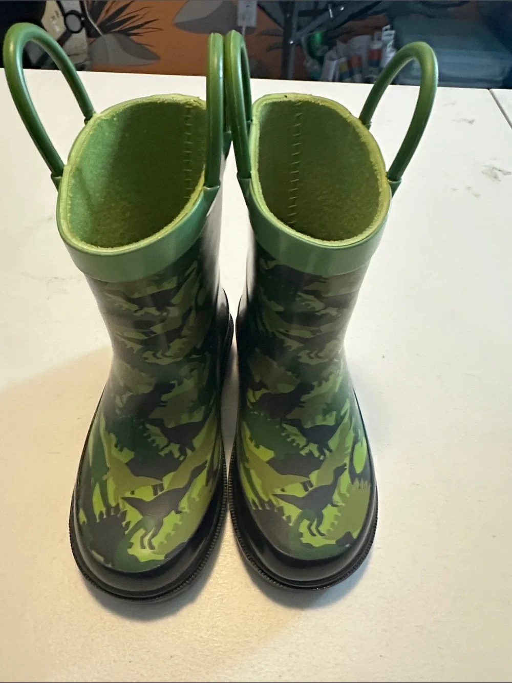 Kids Green Dinosaur Camo Rain Boots